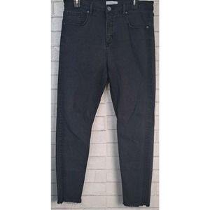 LOFT Black Jeans Women's Size 31/12 High Waist Skinny Black Raw Hem Stretch